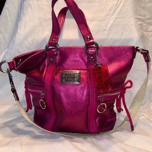 COACH Poppy Hot Pink Metallic Leather Satchel